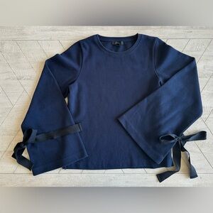 J.Crew Women’s XS Navy Bow Tie Sleeve Sweatshirt Top Long Sleeve Minimalist Chic